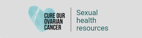 Side by side: Cure Ovarian Cancer logo + Call to action: Sexual health resources