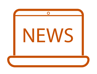 Orange silhouette icon of news on a laptop