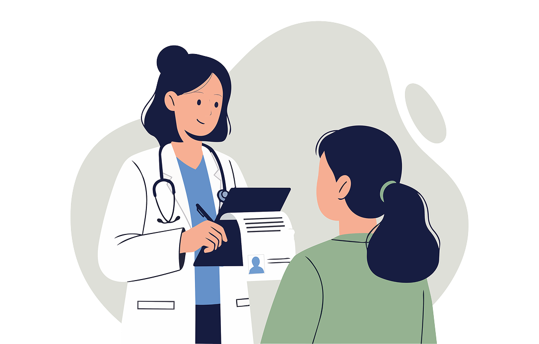 Illustration of a doctor speaking with a female patient