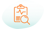 Icon of a clipboard with a magnifying glass, indicating pathology testing